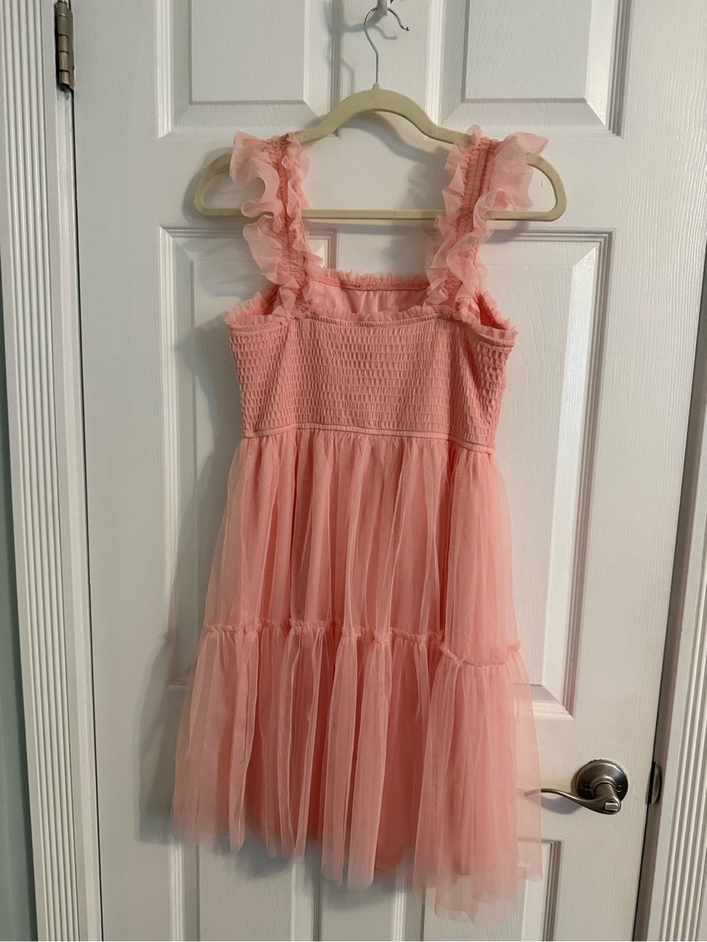 Pink Tiered Tulle Mini Dress with Smocked Bodice - Picture 2 of 4